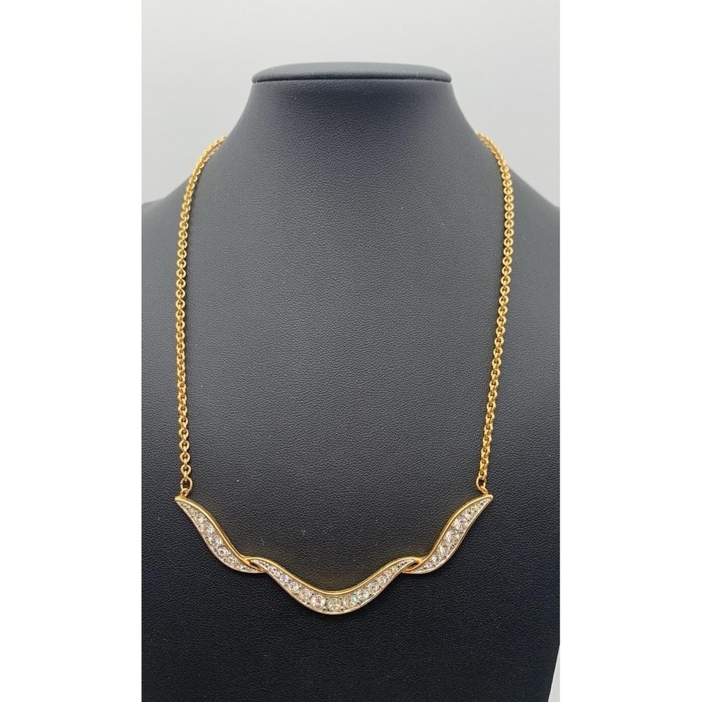 Vintage Monet Signed Gold Tone With Rhinestones Crystal Necklace Imperial